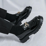 Men's Two-Tone Patent Leather Loafers Chunky Platform Sole Gold Horsebit Ornament for Casual Daily Office Urban Wear