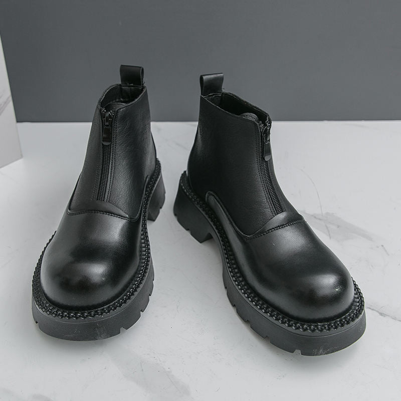 Round Toe Thick Sole Zip Closure Hot Selling Durable Wedding Formal Dress Shoes Classic Design Men Ankle Boots