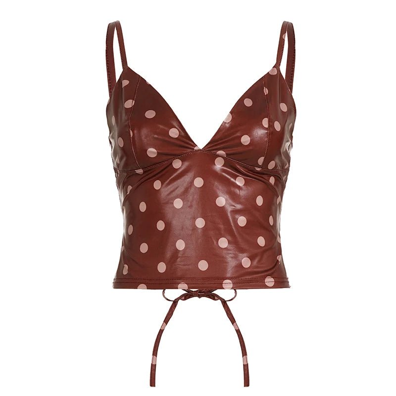 Cami Top for Women Short Sexy Club New Adjustable Back Ties Dot Print Color Blocking - Zeprah