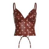 Cami Top for Women Short Sexy Club New Adjustable Back Ties Dot Print Color Blocking - Zeprah