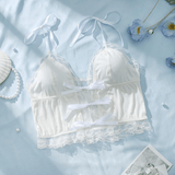 Cami Top with Bow and Lace Trim – Ribbed Knit Design - Zeprah