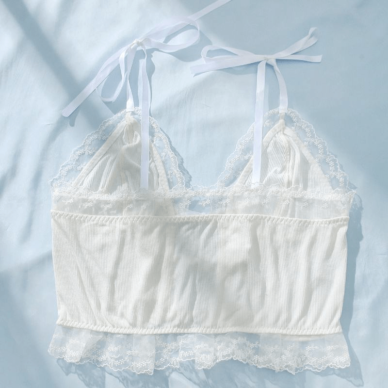 Cami Top with Bow and Lace Trim – Ribbed Knit Design - Zeprah