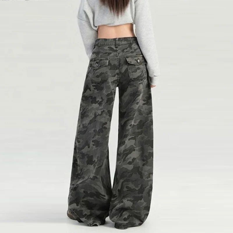 Camo Cargo Wide - Leg Jeans for Women High - Waisted Loose Floor - Length Pear - Shaped Figure - Flattering Pants - Zeprah