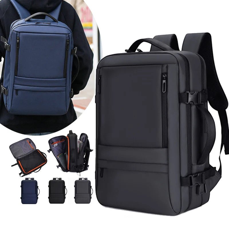 Capacity Expandable Business Laptop Bagpack for Men Waterproof Black Airplane Theme Mens Travel Backpack Oxford - Zeprah