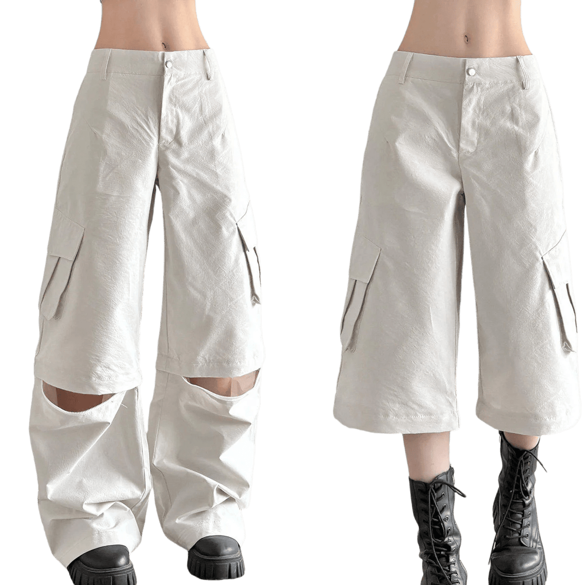 Cargo Work Pants Convertible Shorts Minimalist Solid Canvas Windproof Quick Dry Summer Mid Flat Loose Fit Woven Casual - Zeprah