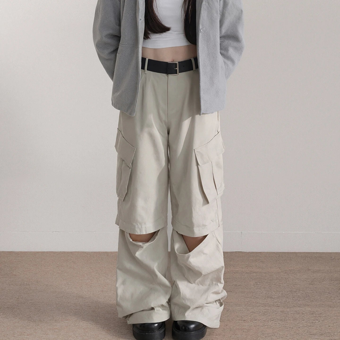 Cargo Work Pants Convertible Shorts Minimalist Solid Canvas Windproof Quick Dry Summer Mid Flat Loose Fit Woven Casual - Zeprah