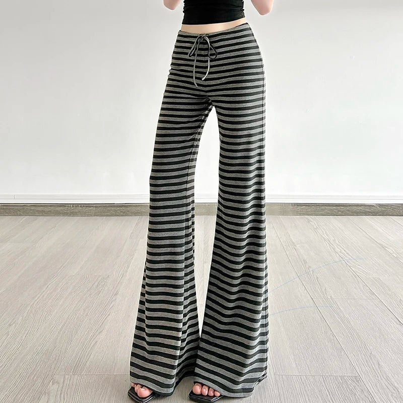 Casual Breathable Lounge Pants for Women Soft Mid Waist Flat Front Loose Fit Drawstring Striped Pattern Comfort Wear - Zeprah