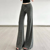 Casual Breathable Lounge Pants for Women Soft Mid Waist Flat Front Loose Fit Drawstring Striped Pattern Comfort Wear - Zeprah