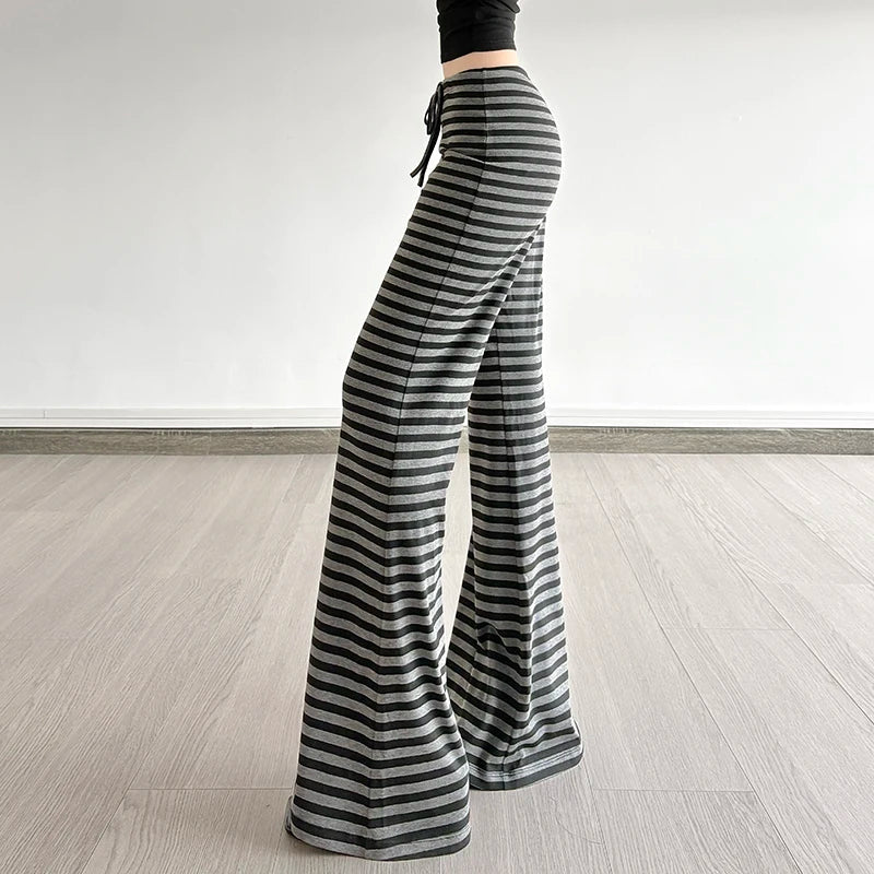 Casual Breathable Lounge Pants for Women Soft Mid Waist Flat Front Loose Fit Drawstring Striped Pattern Comfort Wear - Zeprah