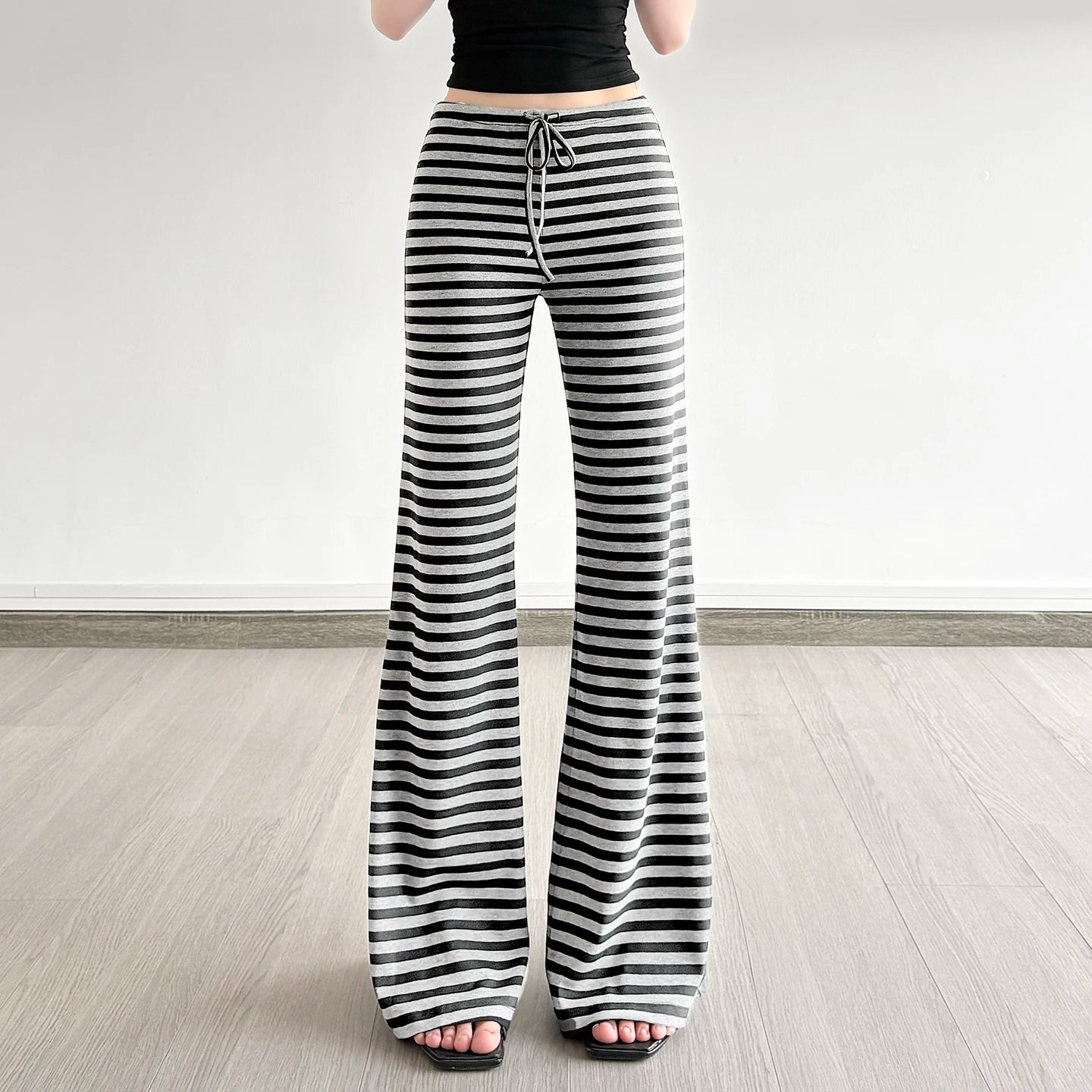 Casual Breathable Lounge Pants for Women Soft Mid Waist Flat Front Loose Fit Drawstring Striped Pattern Comfort Wear - Zeprah