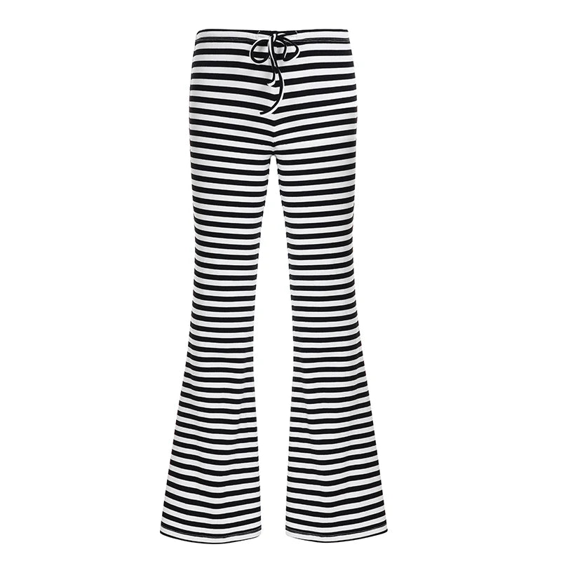 Casual Breathable Lounge Pants for Women Soft Mid Waist Flat Front Loose Fit Drawstring Striped Pattern Comfort Wear - Zeprah