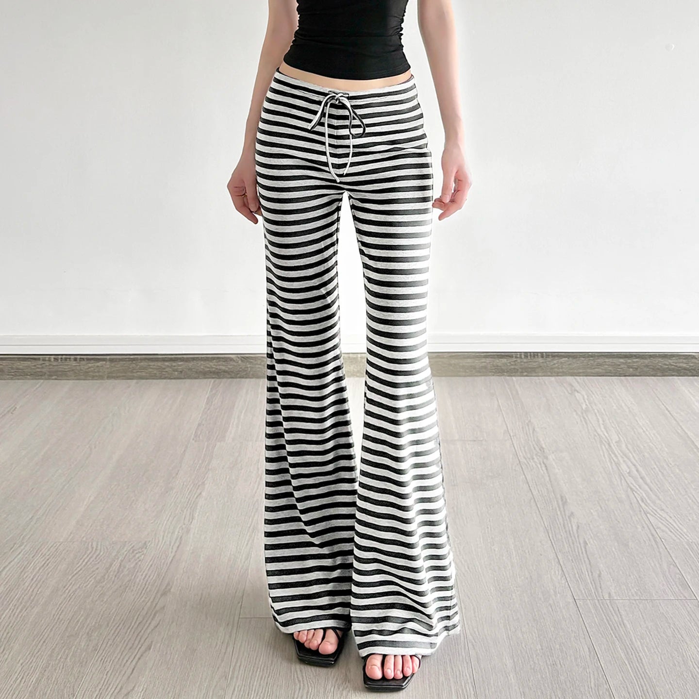Casual Breathable Lounge Pants for Women Soft Mid Waist Flat Front Loose Fit Drawstring Striped Pattern Comfort Wear - Zeprah