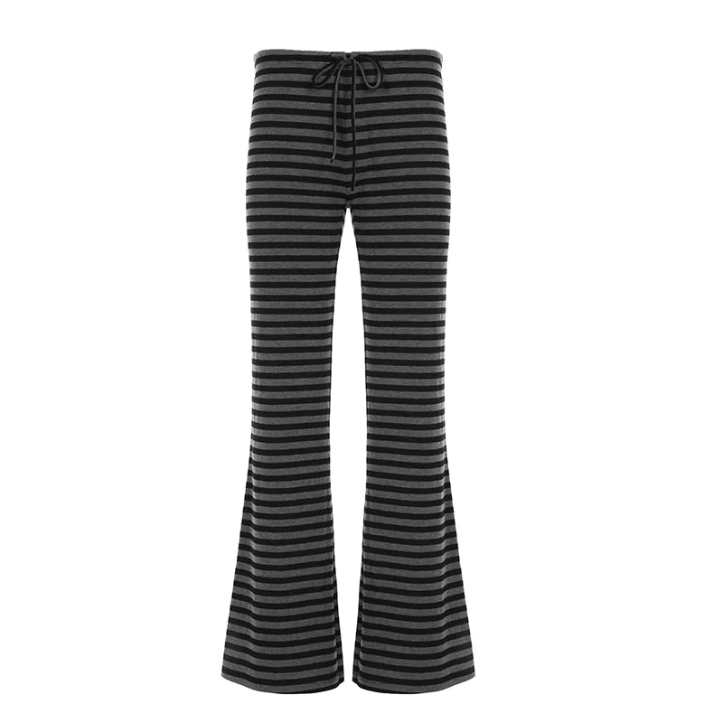 Casual Breathable Lounge Pants for Women Soft Mid Waist Flat Front Loose Fit Drawstring Striped Pattern Comfort Wear - Zeprah