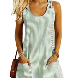 Casual Pocket Stripped Sundress Jumpsuit Striped Strap Dress - Zeprah
