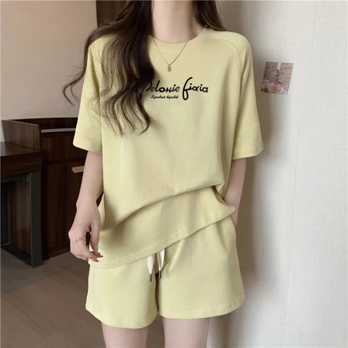 Casual Sports Suit Plus Size Versatile 2 - piece Set Comfortable Women's Top and Shorts Set - Zeprah