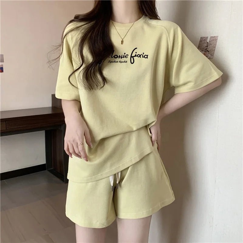 Casual Sports Suit Plus Size Versatile 2 - piece Set Comfortable Women's Top and Shorts Set - Zeprah