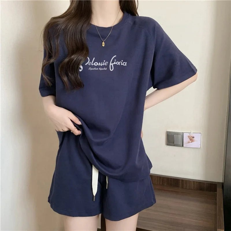 Casual Sports Suit Plus Size Versatile 2 - piece Set Comfortable Women's Top and Shorts Set - Zeprah