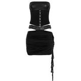 Casual Streetwear Solid Color Sexy Lace - Up Knitting Collarless Panel Bustier Top Cut - Out Detail Skinny Breathable Knee - Zeprah