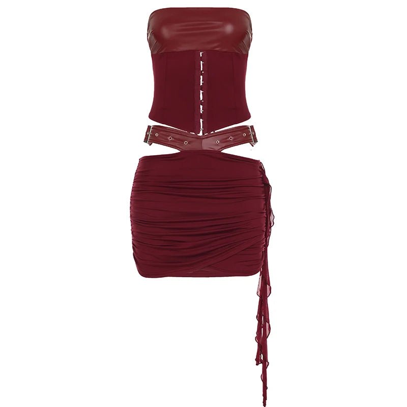 Casual Streetwear Solid Color Sexy Lace - Up Knitting Collarless Panel Bustier Top Cut - Out Detail Skinny Breathable Knee - Zeprah
