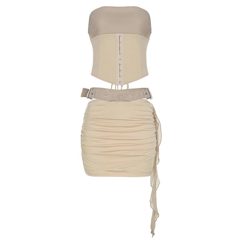 Casual Streetwear Solid Color Sexy Lace - Up Knitting Collarless Panel Bustier Top Cut - Out Detail Skinny Breathable Knee - Zeprah