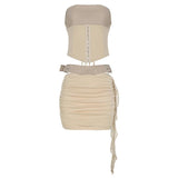 Casual Streetwear Solid Color Sexy Lace - Up Knitting Collarless Panel Bustier Top Cut - Out Detail Skinny Breathable Knee - Zeprah