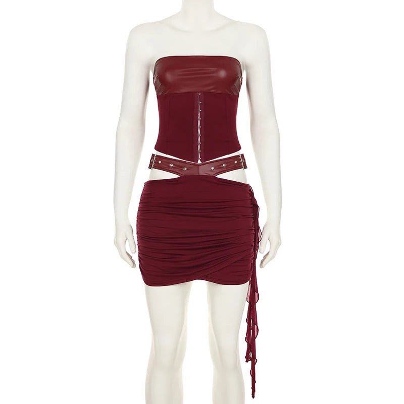 Casual Streetwear Solid Color Sexy Lace - Up Knitting Collarless Panel Bustier Top Cut - Out Detail Skinny Breathable Knee - Zeprah