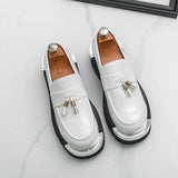 Handsome Men's Dress Shoes with Thick Elevated Platform Soles Height Increasing Good Looking Tassel Loafers