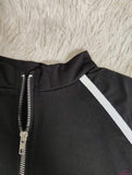 Stand Collar Graphic Tee Zipper Tops for Women Embroidery Short-Sleeved Tee