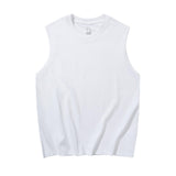 Men Solid Cotton Crew Neck Sleeveless T Shirt Loose Fit Wide Shoulder Cut Off Tank Top Casual Gym Workout Vest