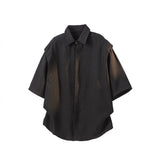 Men Textured Wrinkle Resistant Lapel Half Sleeve Button Down Shirt Loose Casual Summer Oversized Blouse