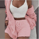 Plus Size Pajama Sets for Women Adult Sexy Plush Vest Shorts Breathable Solid Pattern