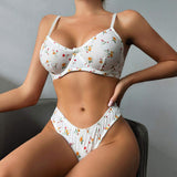 Hot-selling Sexy Women's Underwear in Summer: Knitted Sexy Pastoral Style Small Floral Pattern Wired Two-piece Set