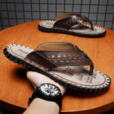 Top Grade Quality Handmade Sewing Hard Wearing Full Grain Genuine Leather Men Flip Flop Shoes