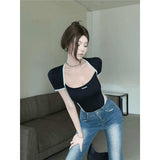 Exposed Collarbone Bodysuit Slim-fit One-piece Vest Best Sale Crotch Top