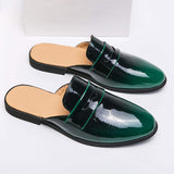 Green Color Penny Loafers Casual Mules Comfortable Durable Patent Leather Home Slippers Men Half Loafer Shoes