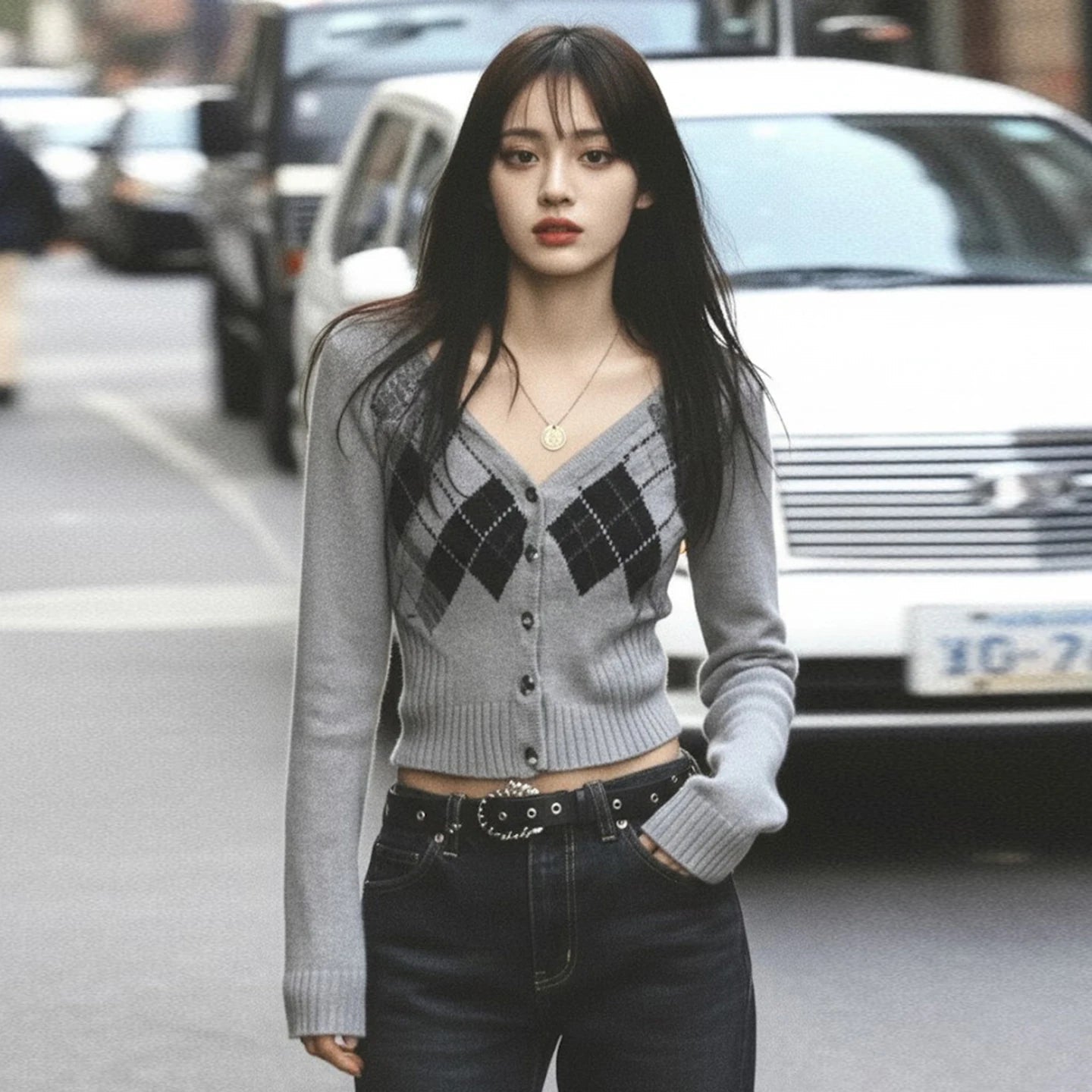 Celebrity Style Vintage Plaid Button Front Preppy Cardigan Long Sleeve V - neck Polyester/Cotton - Zeprah