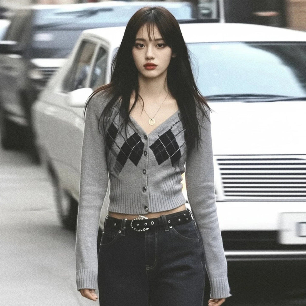 Celebrity Style Vintage Plaid Button Front Preppy Cardigan Long Sleeve V - neck Polyester/Cotton - Zeprah