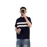 Men Contrast Color Band Lapel Collar Short Sleeve Casual Polo Shirt