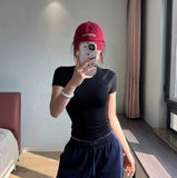 European and American Style Spice Girls Solid Color Slim-Fit Slimming Shirt Simple Round Neck Short-Sleeved T-Shirt