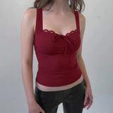 Cheap Women's Sleeveless Top Patchwork Square Neck Lace - Up Backless Cami Comfortable Fitted Casual Knitted - Zeprah