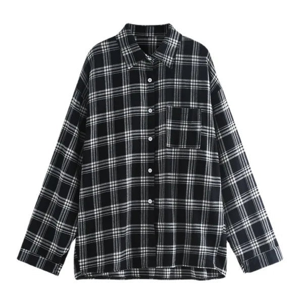 Check Woman's Shirt Vintage Trendy Versatile Lady's Shirt Casual Long - Sleeved Shirt - Zeprah