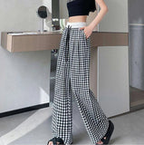 Checked Long Pants Casual Summer Trousers Wide - legged Pants - Zeprah