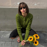 Chic Button Front Cardigan for Women, Cozy Round Neck Sweater, Casual Long Sleeve Pullover for Daily Wear - Zeprah