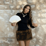 Chic Faux Fur Trim High - Neck Mini Dress - Zeprah