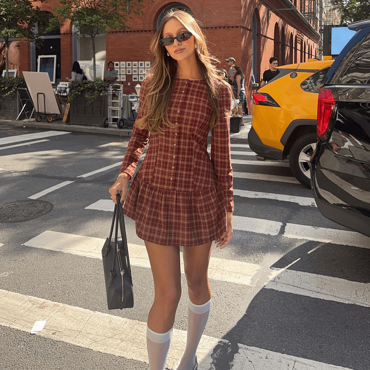 Chic Plaid Print Long Sleeve Mini Dress - Zeprah