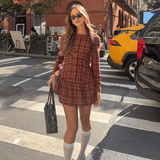 Chic Plaid Print Long Sleeve Mini Dress - Zeprah