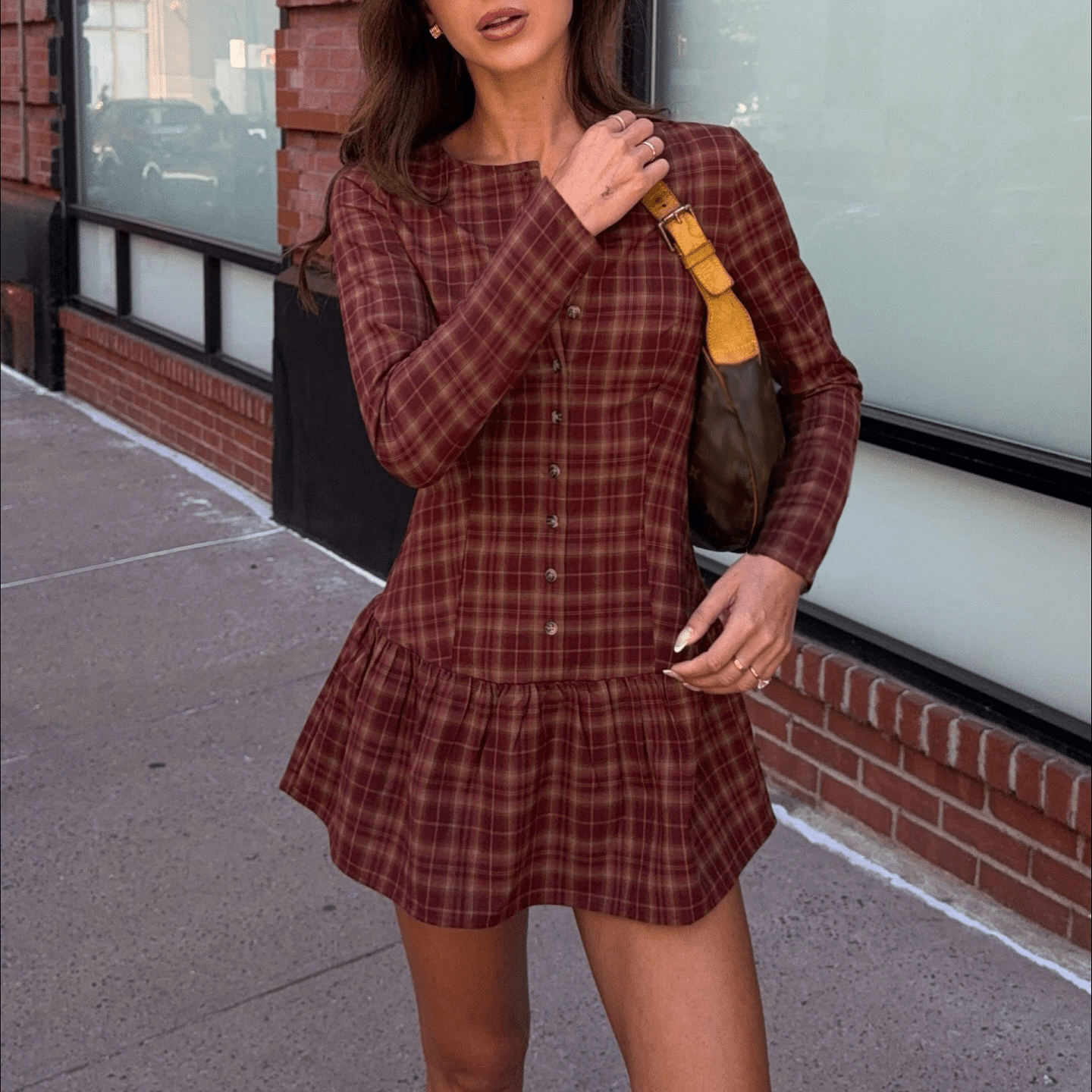 Chic Plaid Print Long Sleeve Mini Dress - Zeprah