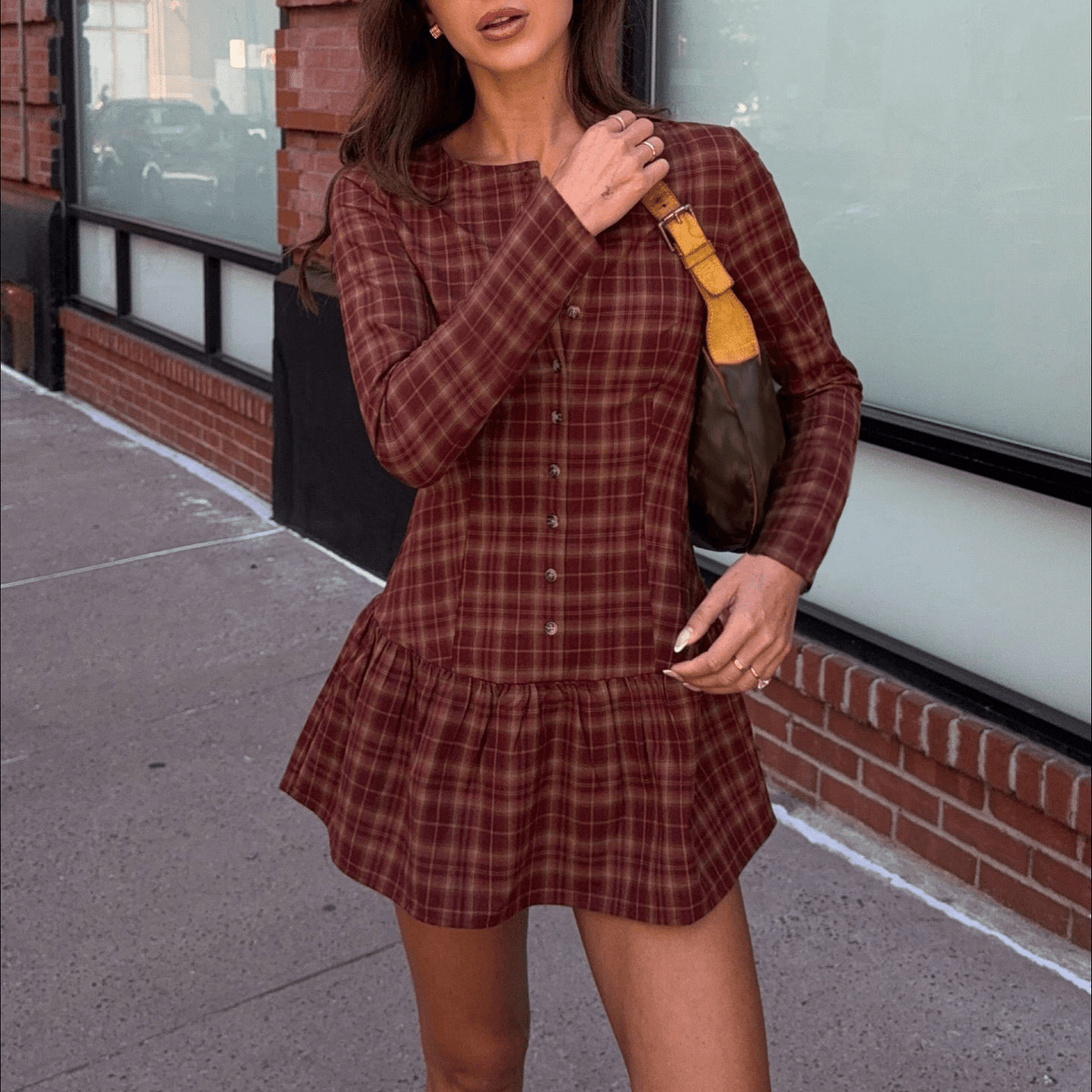 Chic Plaid Print Long Sleeve Mini Dress - Zeprah