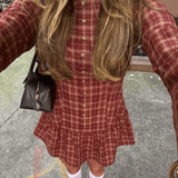 Chic Plaid Print Long Sleeve Mini Dress - Zeprah