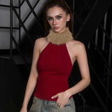 Chic Red Christmas Vest for Women | Elegant Knitted Faux Fur & Stretch Sleeveless Top with Turtleneck Collar | Holiday Gift Idea - Zeprah